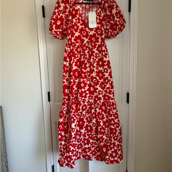 Zara Dresses & Skirts - ZARA boho Floral Red Maxi Dress